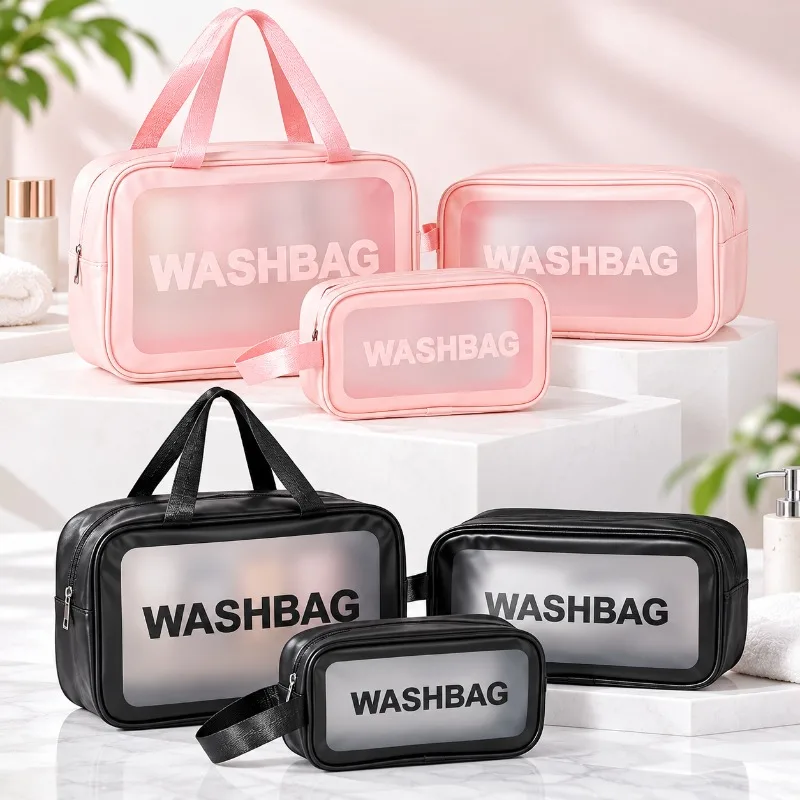 Vertical Clear Transparent Travel Toiletry Bag,Waterproof Reusable Beauty Cosmetic Storage Pouch, Nice Gift for Family & Friends