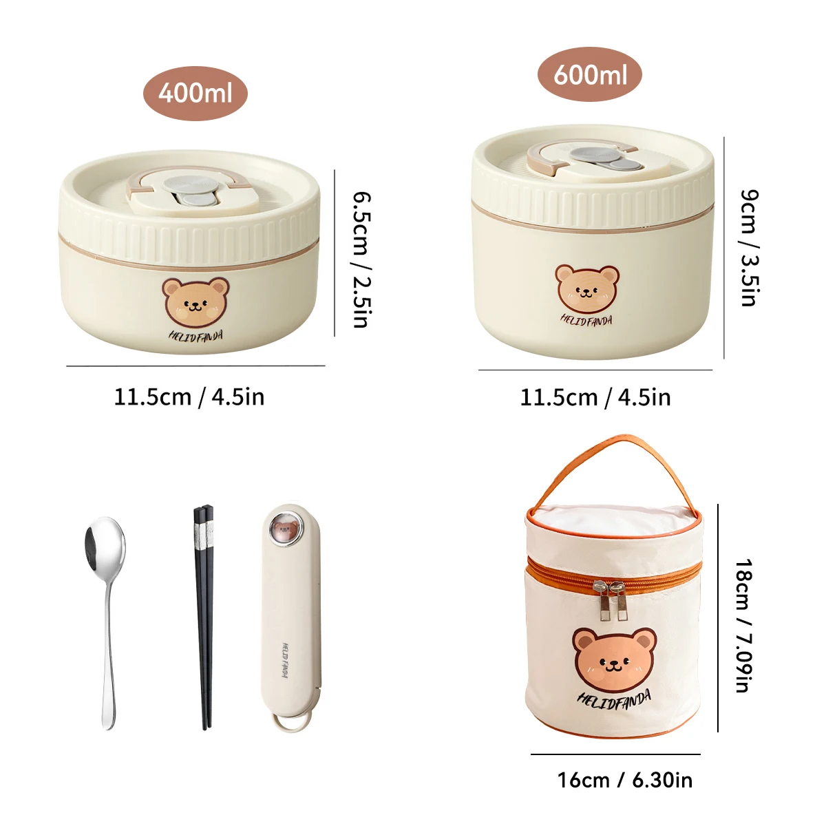 WORTHBUY Draagbare schattige beer 304 roestvrij staal geïsoleerde Bento lunchbox magnetron verzegelde lunchcontainer voor kinderen studenten