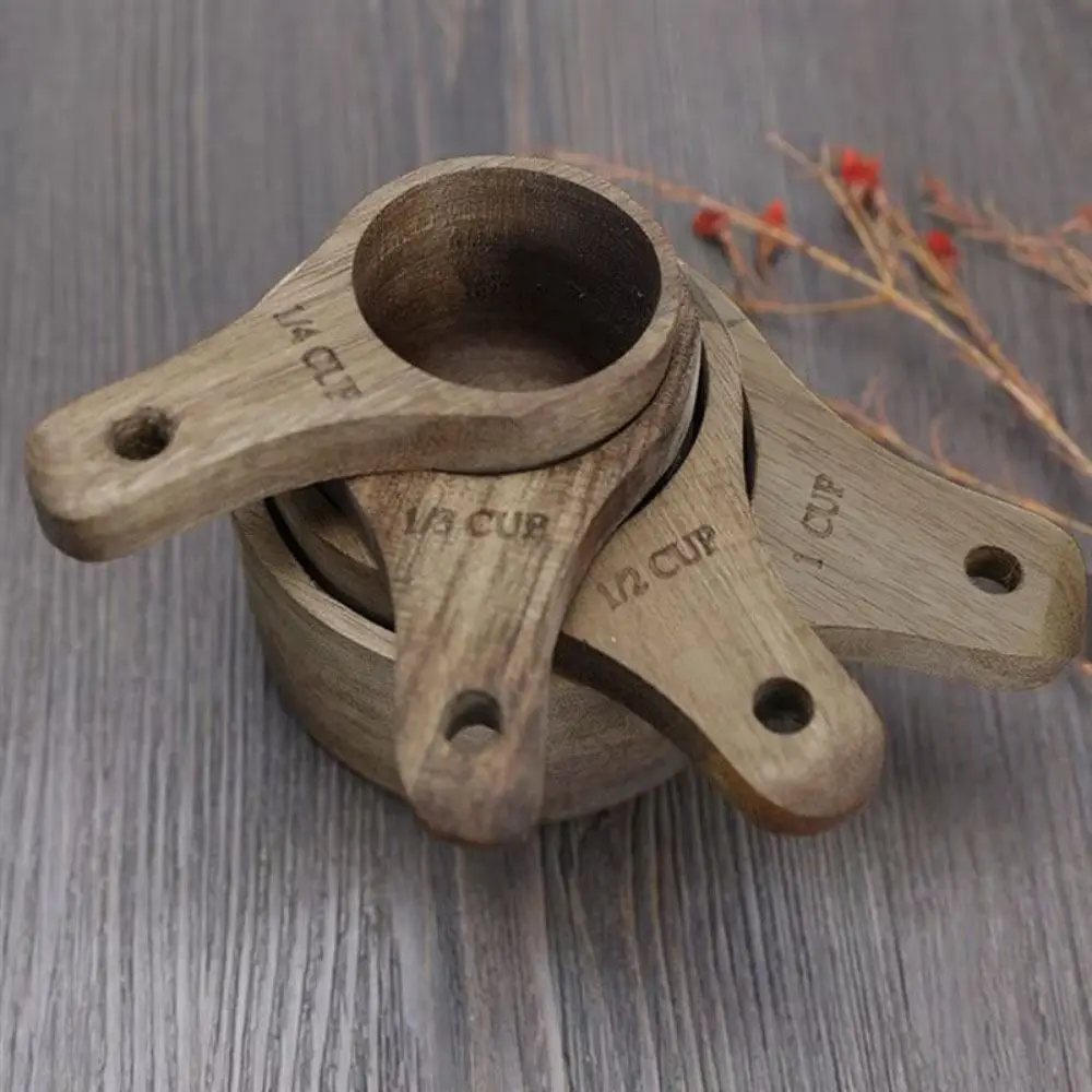

4Pcs/Set Portable Acacia Wood Coffee Measuring Spoon Stackable Durable Measuring Cup Unbreakable Condiment Scoop Tea