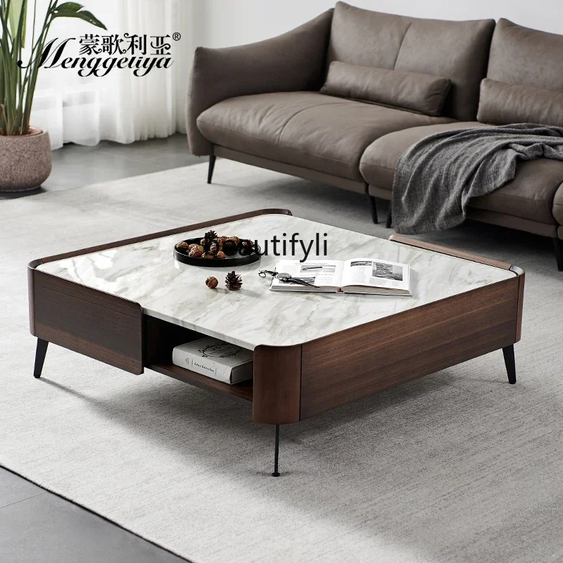 

Coffee table living room, household square marble Italian minimalist rock slab light luxury high sense