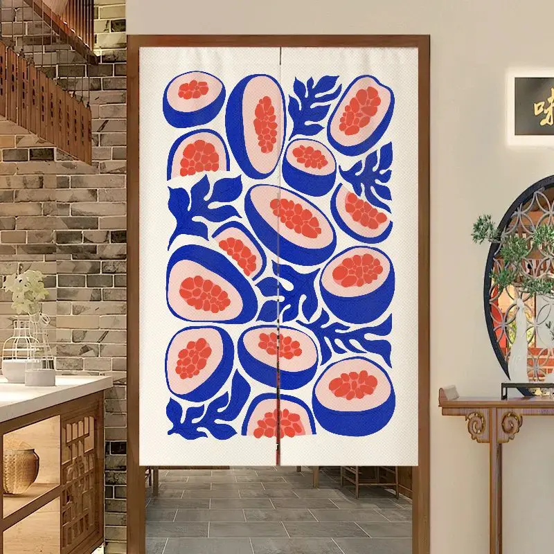 VIKAMA Simple Cartoon Fruit Japanese Door Curtain Abstract Printing Kitchen Entrance Partition Curtain Home Decoration