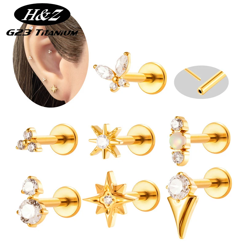 

1PC G23 Titanium 16G Threadless Push Pin Flat Back Stud Earring CZ Helix Piercing Cartilage Tragus Nose Labret Stud Body Jewelry