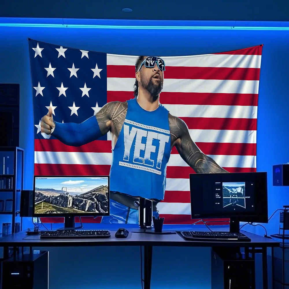 

J-Jey U-Uso YEET Wrestler Flag Flag Tapestry Funny Banner For College Dorm Room Bedroom Outdoor Living Room Wall Art Decor Party