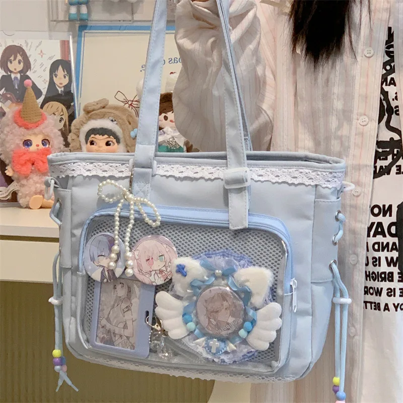 

2026 Japanese Ita Bag with Lace and Clear Display Window, Kawaii Crossbody Shoulder Bag for Women Students, Large Tote Purse
