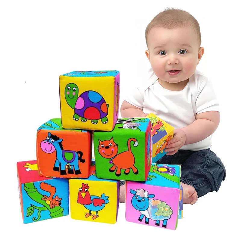 

Sensory Soft blocks Fabric Blocks Sets Baby Toy Montessori Infants Stacking Building Blocks Rattle Cube Toys 0-36 Months Newborn