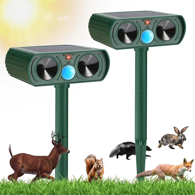 Ultrasonic Cat Dog Repellant Waterproof Solar Powered Animal Deterrent LED Light Alarm for Orchard/Greenhouse/Vegetable Garden