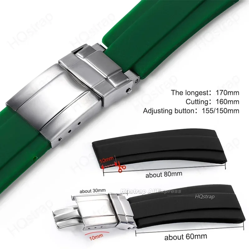 20mm Rubber Watch Band for Rolex Green Water Ghost Bracelet for Seiko Strap for Samsung Galaxy Watch6 5 4 3 Waterproof Watchband