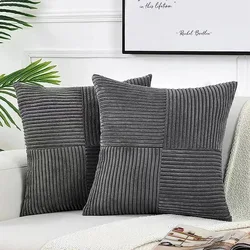 Dark Grey Throw Pillow Covers 18x18 Inch for Living Room Couch Bed, Boho Home Decor, Soft Plush Corduroy Cushion Case 45x45 Cm