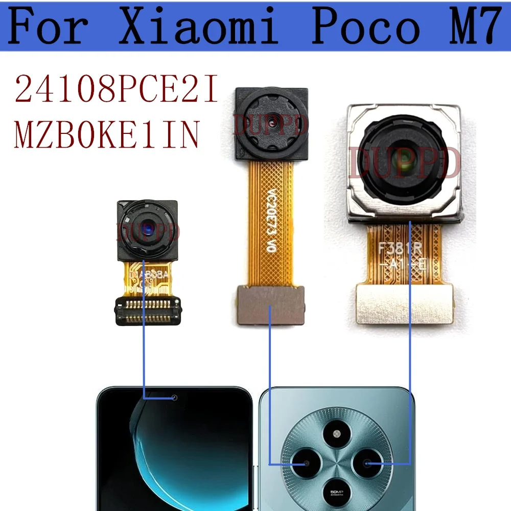 

Модуль передней и задней камеры для Xiaomi Poco M7 24108PCE2I, MZB0KE1IN, фронтальная камера для селфи, широкий гибкий кабель для главной задней камеры