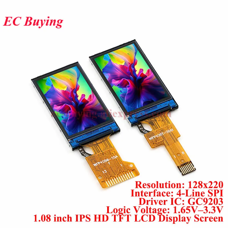 1.08 inch IPS HD TFT LCD Display Module 1.08'' Colorful Screen 128x220 GC9203 Driver 4-SPI Serial Interface Full View 13Pin/8Pin
