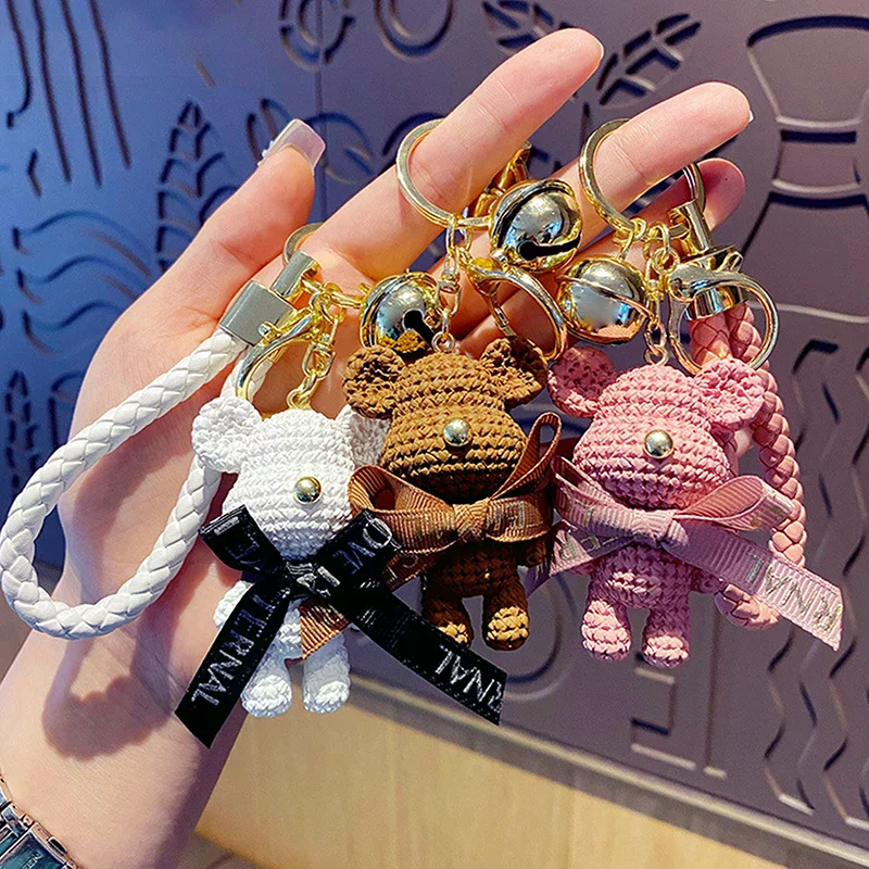 Cute Resin Keychain Charm Bow Bear Pendant For Women Bag Car KeyRing Mobile Phone Fine Jewelry Accessories Kids Girl Gift