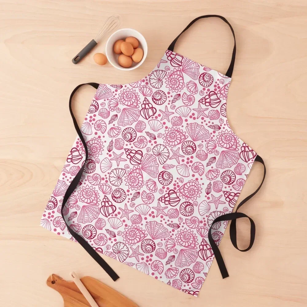 

Colorful Vintage Tropical Seashell Pattern In Magenta Pink For Seashell Lovers Apron New year's Ladies Apron