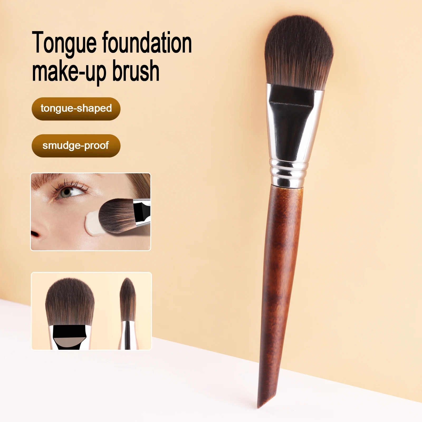 Professional Liquid Foundation Brush Wooden Handle Premium Soft Dense Bristles No Shedding Face Base Cosmetic Brush