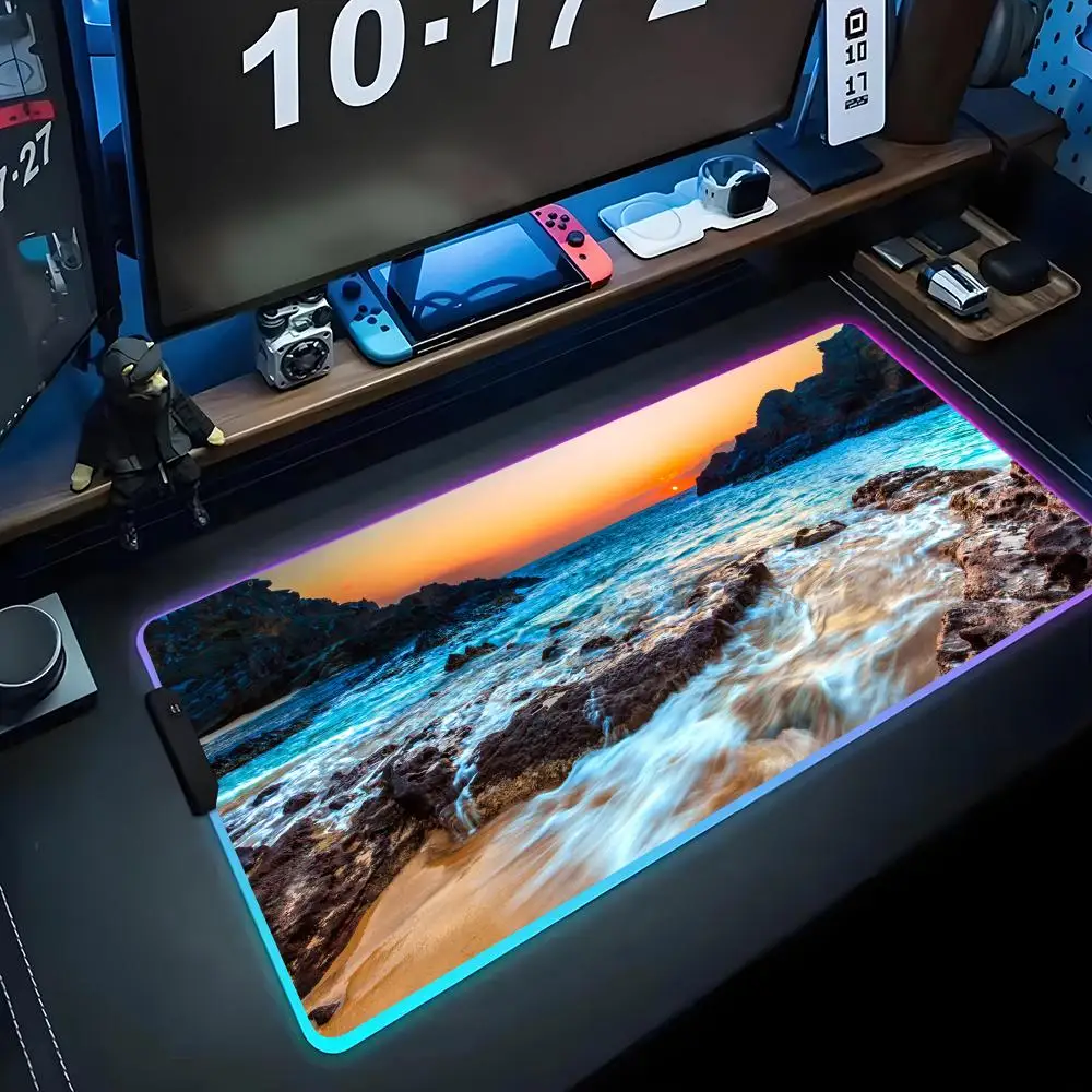 

Коврик для мыши Reef Wave RGB, игровой коврик для мыши с LED-подсветкой, большой светящийся коврик для ПК, настольный коврик для клавиатуры с подсветкой