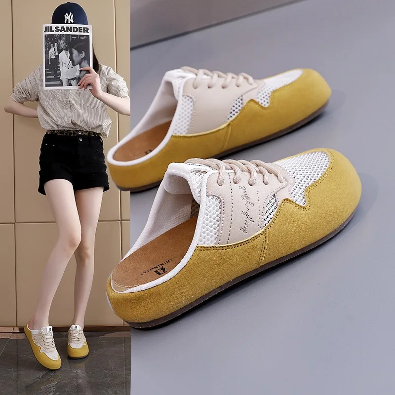 

Womens Slipper Fad Baotou Half Slipper Design Sense Outside Wear Casual Women Sandals Mesh Breathable Flat Shoes Sandalias Mujer