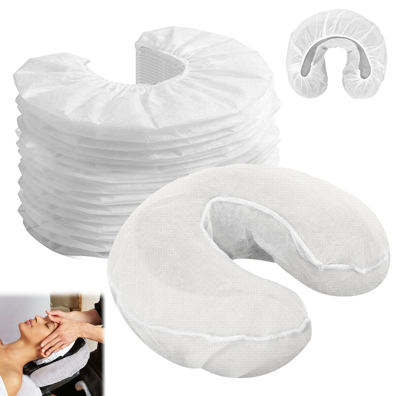 Face Cradle Cover for Massage Table 50pcs Soft Nonwoven Headrest Cushion Cover Fitted for Massage Chair Beauty Tattoo Salon Bed