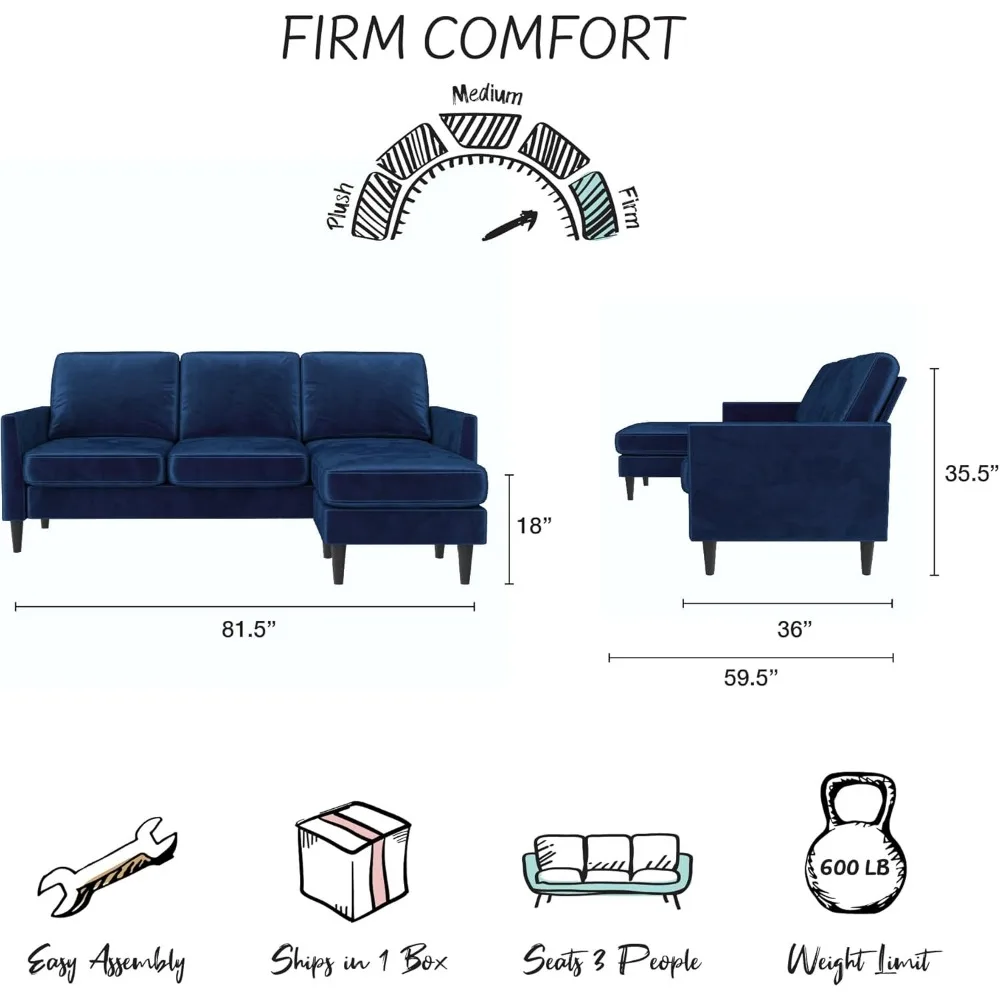 Dwustronna sofa segmentowa, niebieski aksamit