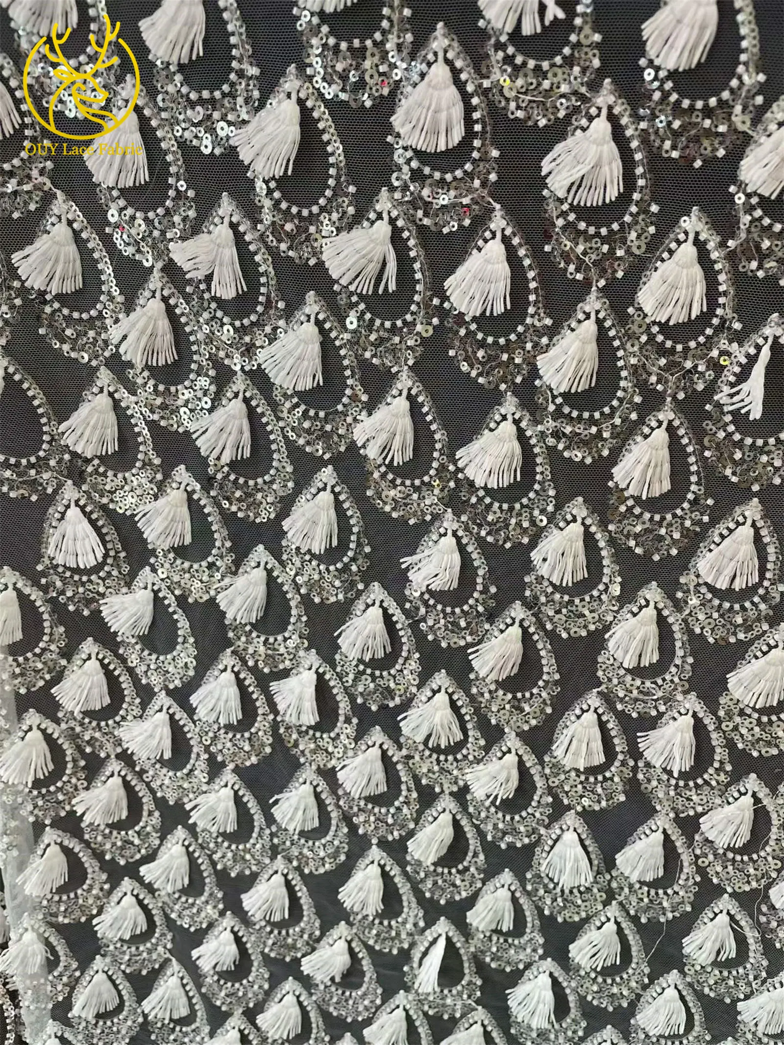 Neuer Stil 3D-Anhänger Afrikanischer Perlen-Tüll-Spitzenstoff 2026 Hochwertige Nigerianische Pailletten-Spitze für Hochzeits-Brautkleider zum Nähen – Detail 9