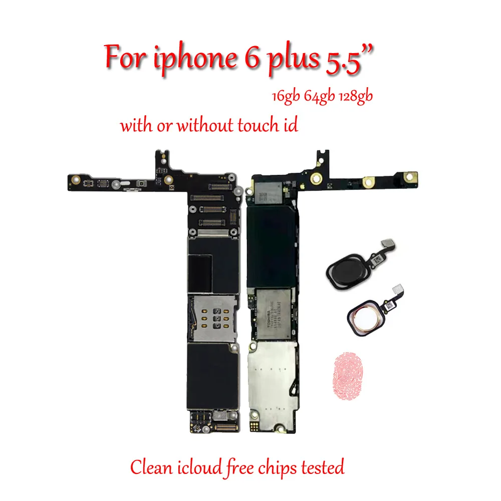 Placa-mãe desbloqueada original para iphone 6 plus 5.5 polegadas com/sem touch id, 100% funcionando com sistema ios placa de circuitos de chips completos