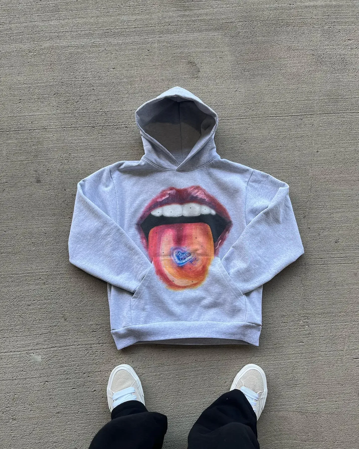 

American Retro Tongue Printing Hooded Pure Cotton Sweatshirt Men's and Women's Loose Top streetwear haikyuu Y2K clothing promo