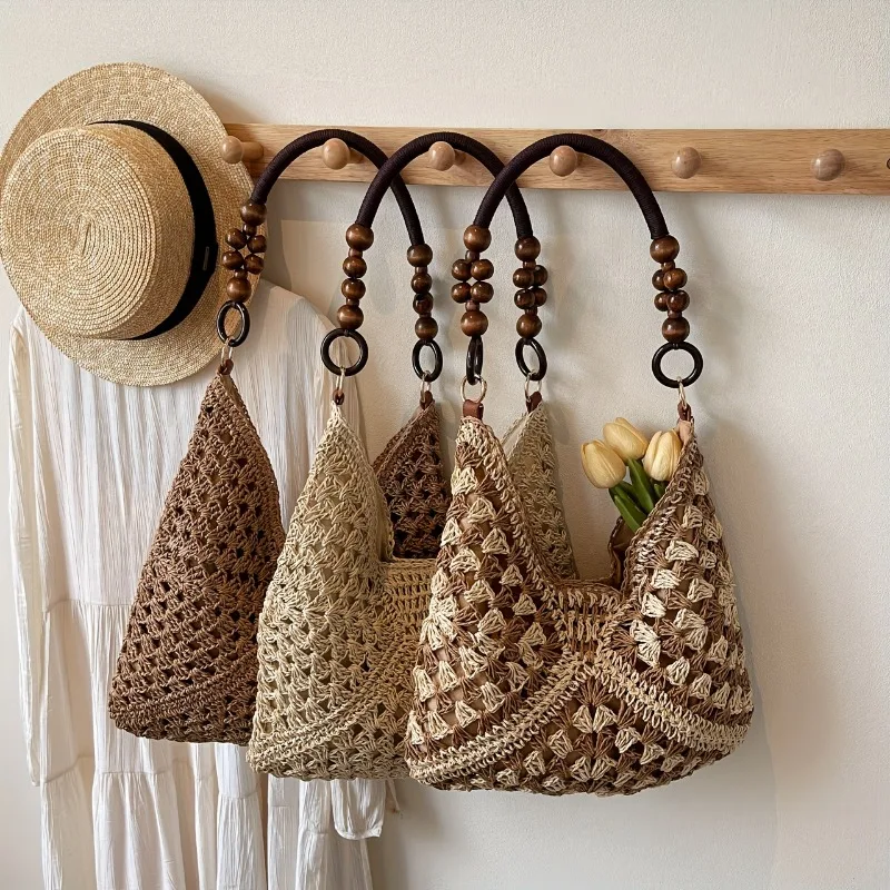 

Веганская женская сумка из соломенной ткани ручной работы, женская сумка на плечо большой вместимости, идеально подходящая для собраний, отпуска, сумка-тоут