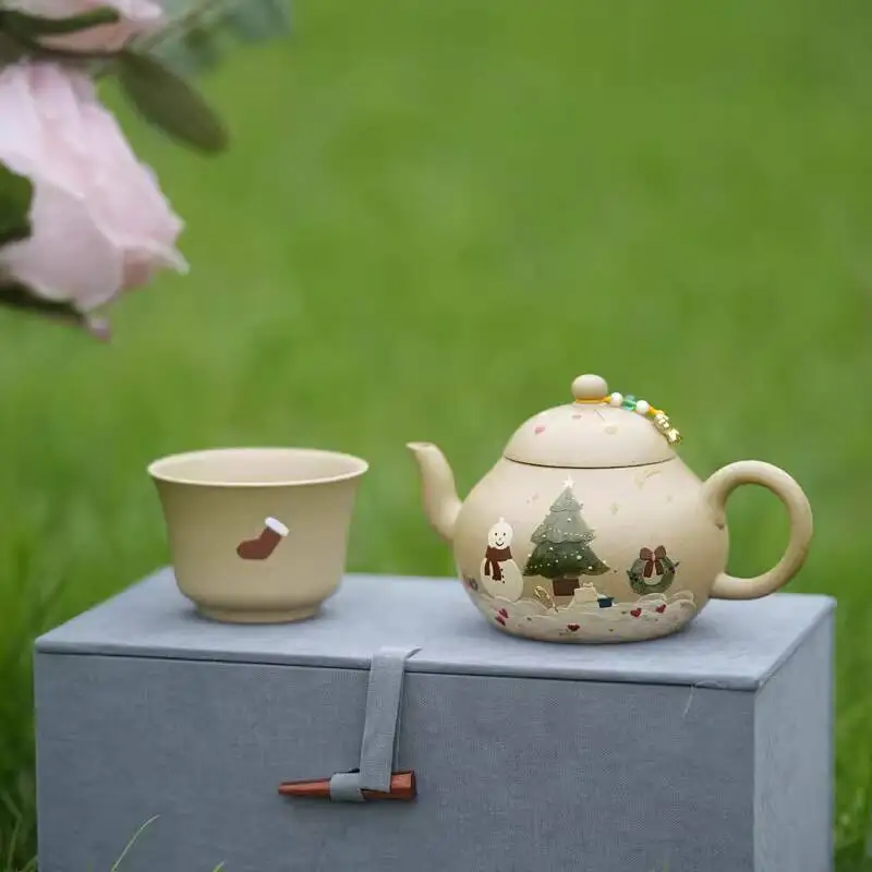 Changtao Yixing Christmas Gift Purple Clay Teapot, Yin Xia Handmade White Segment, Cute Pear-Shaped, 150Cc