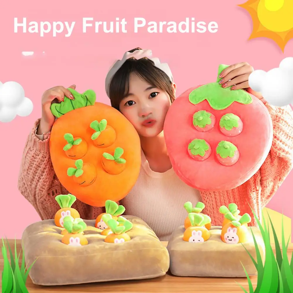 Pulling Radish Plush Toy Cute Radish Carrot Strawberry Pineapple Shape Plush Toy PP Cotton Stuffed Educational Interactive Toy