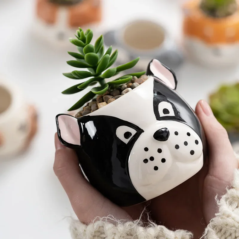 Cartoon Dog Porcelain Planter Plant Potted Plant Cute Animal Dog Tabletop Planter Modern Art Vase