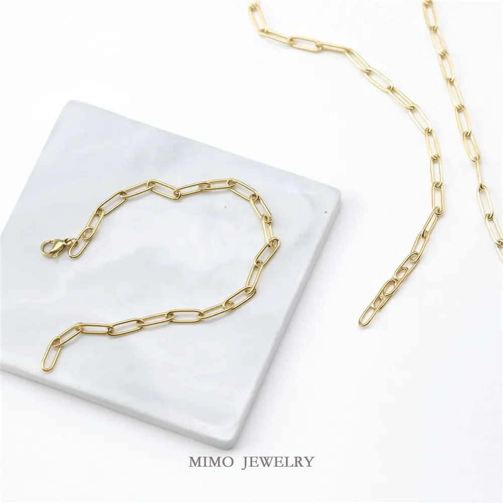 

Titanium steel oven gold-plated 18K gold rectangular O-chain European style simple necklace bracelet