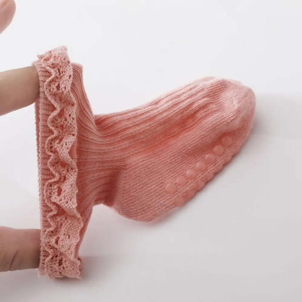 

5Pairs New Cotton Baby Ruffle Socks Lace Non-slip Tube Sock Infant Newborn Toddle Walking Socks Princess