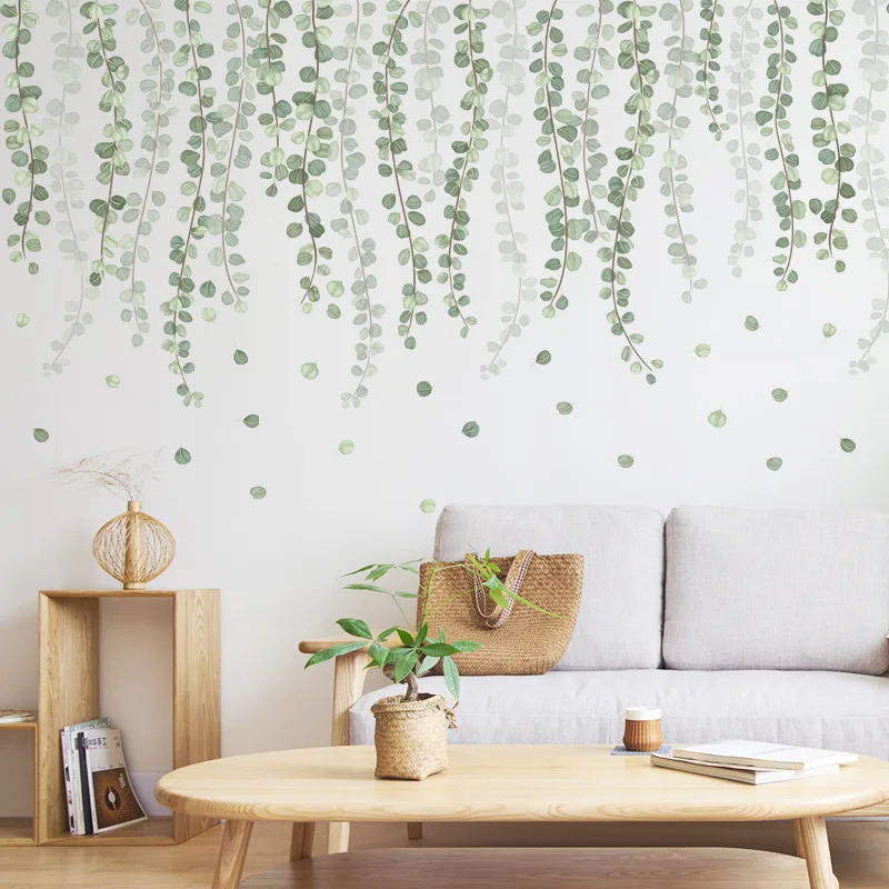 Nordic Wall Sticker Green Vines Nature For Living Room Bedroom Home Flower Background Wall Decor Self-adhesive Sticker Wallpaper view 4