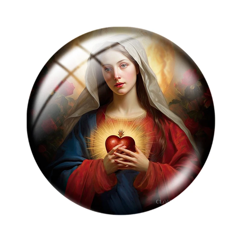 Spirit and the Virgin Mary 10pcs 12mm/16mm/18mm/25mm Round Photo Glass Cabochon Demo Flat Back Making findings