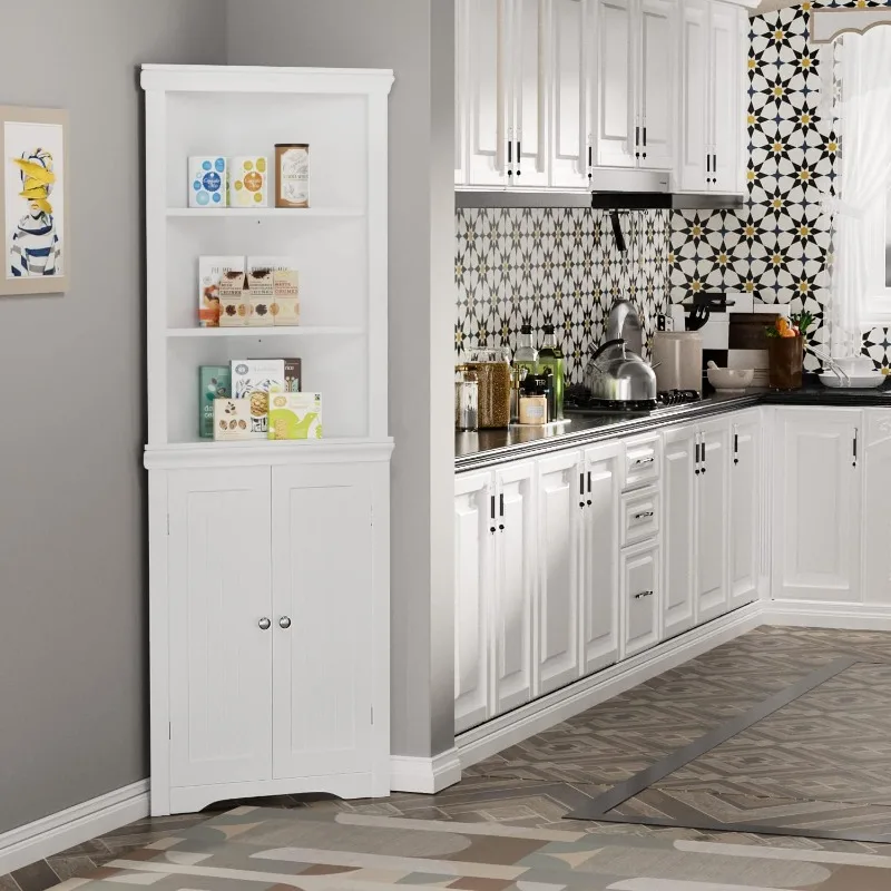 

Corner Cabinet Corner Bathroom Cabinet with 2 Doors and 3 Tier Shelves Free Standing Corner Storage Cabinet for Bathroom