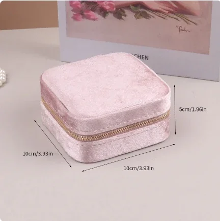 2024 Cross-border Hot New Jewelry Box, Small Square Travel Portable Flannelette Jewelry Box Earrings Necklace, Ring Box