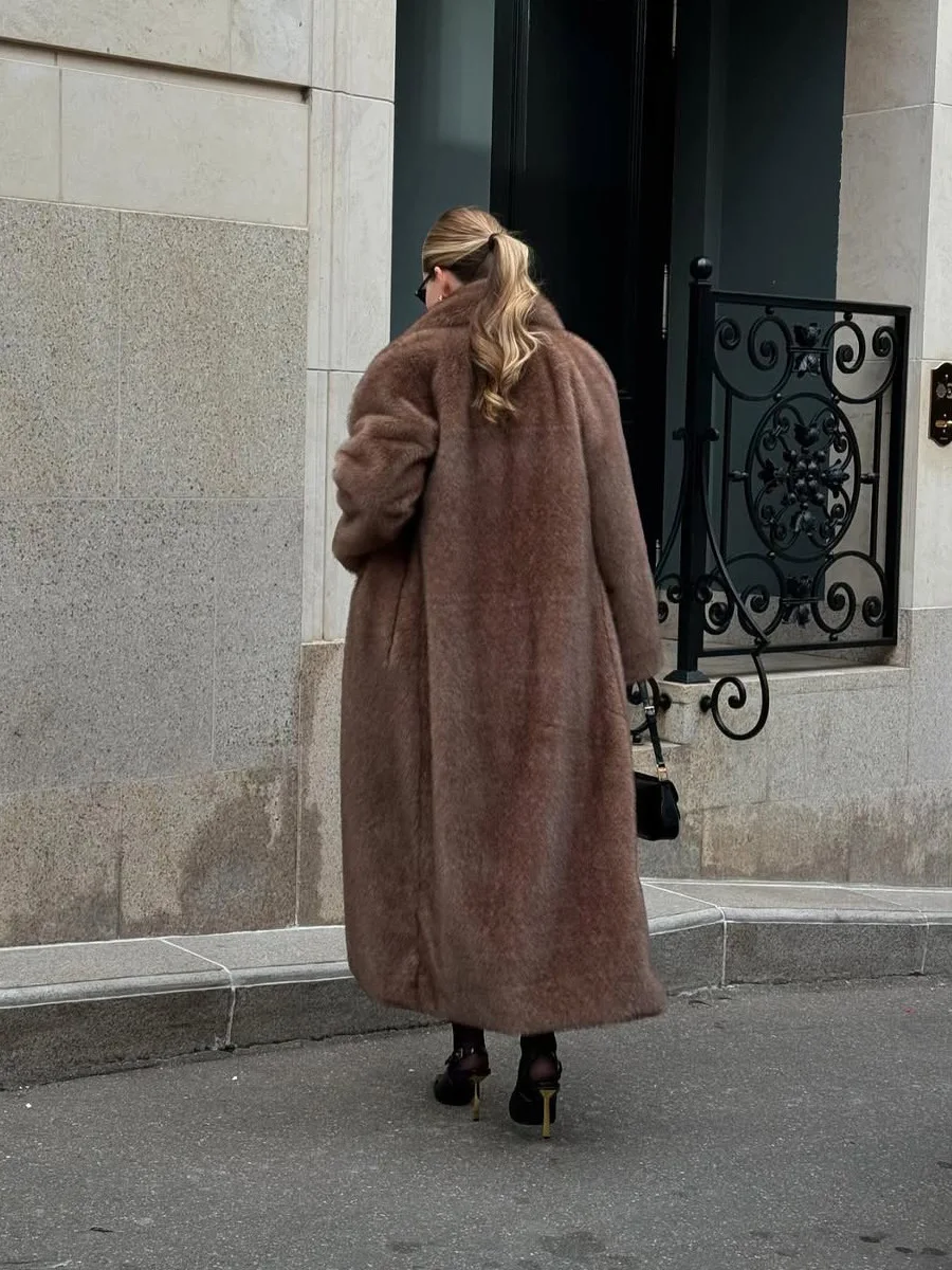 HDHOHR 2026 Winter Thick Warm Long Faux Mink Fur Coats Women With Belt Luxury High Quality Elegant Chic Fluffy Fur Jacket Girls