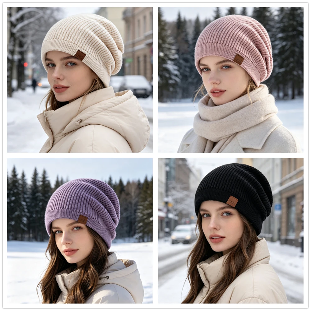 Hot Sale Women’s Slouchy Beanie Hat, Fleece Lined Thick Knit Winter Hat, Warm Soft Slouch Hat For Couple Daily Outdoor Wear