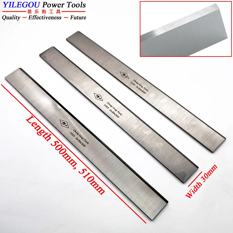 3Pcs 500mm 510mm W4 HSS Electric Planer Blades. 3x30x510mm High-speed Steel Planer Cutter. 510mm Woodworking Planer Saw Blades.