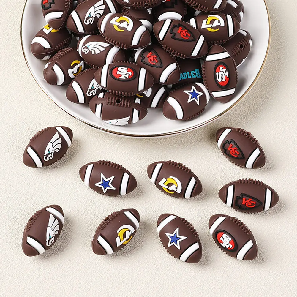 5pcs sports team 3D focal Silicone beads Teether Jewelry Beads Food Grade For pen Pacifier Chain