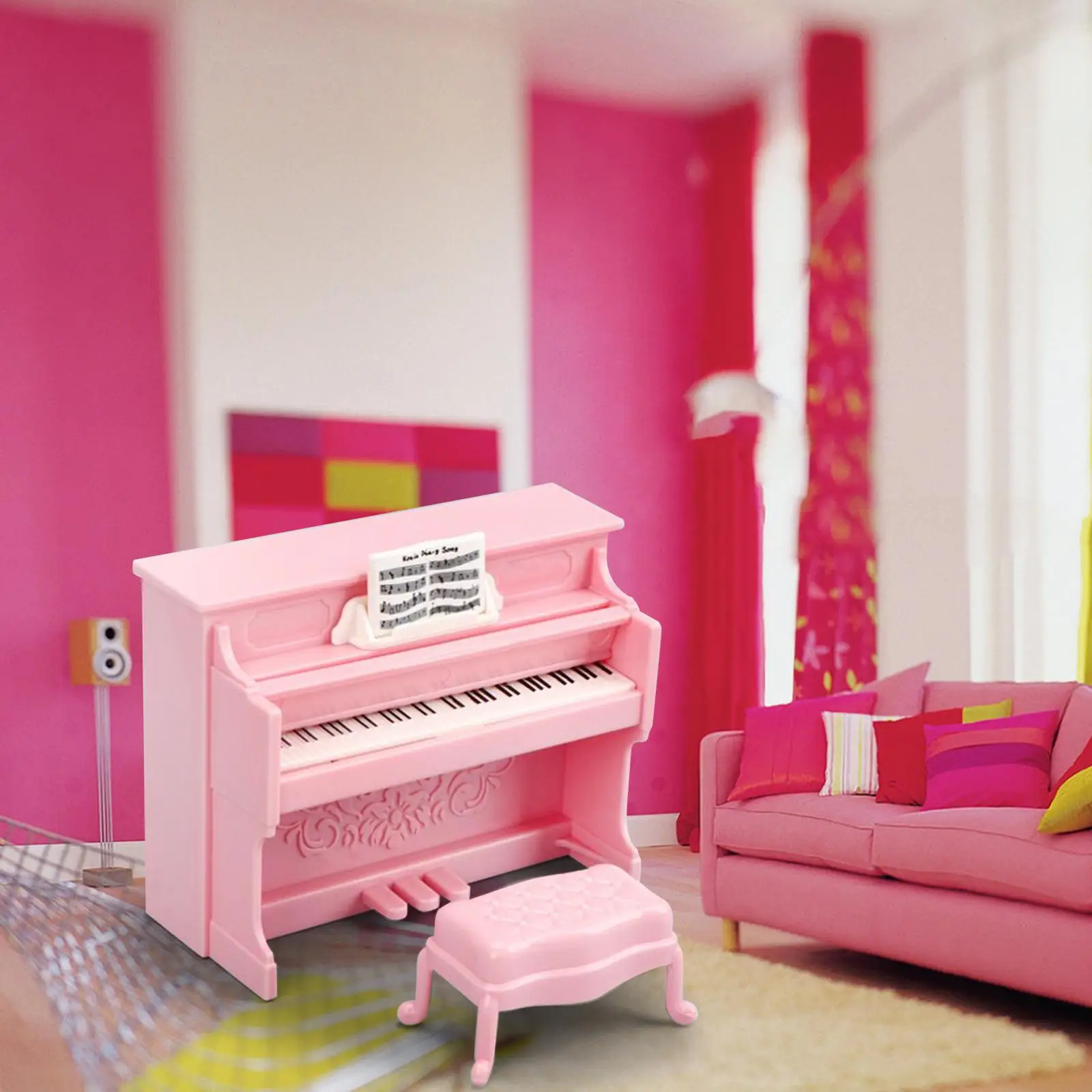 Piano en miniatura con taburete, accesorio de decoración, casa de muñecas de simulación simulada