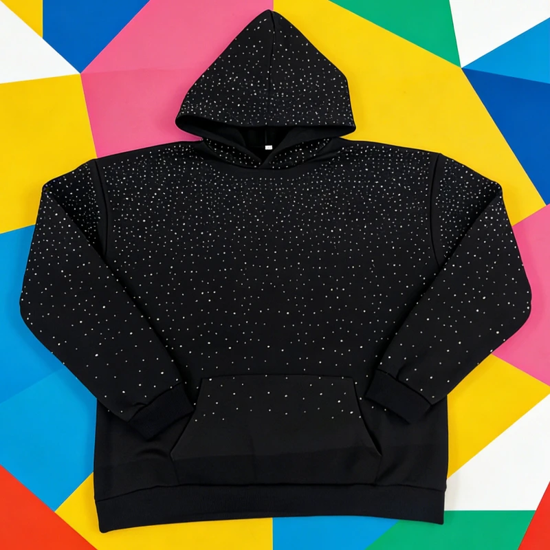 

2025 hooded sports pullover, hot stamping diamond couple style streetwear, INS