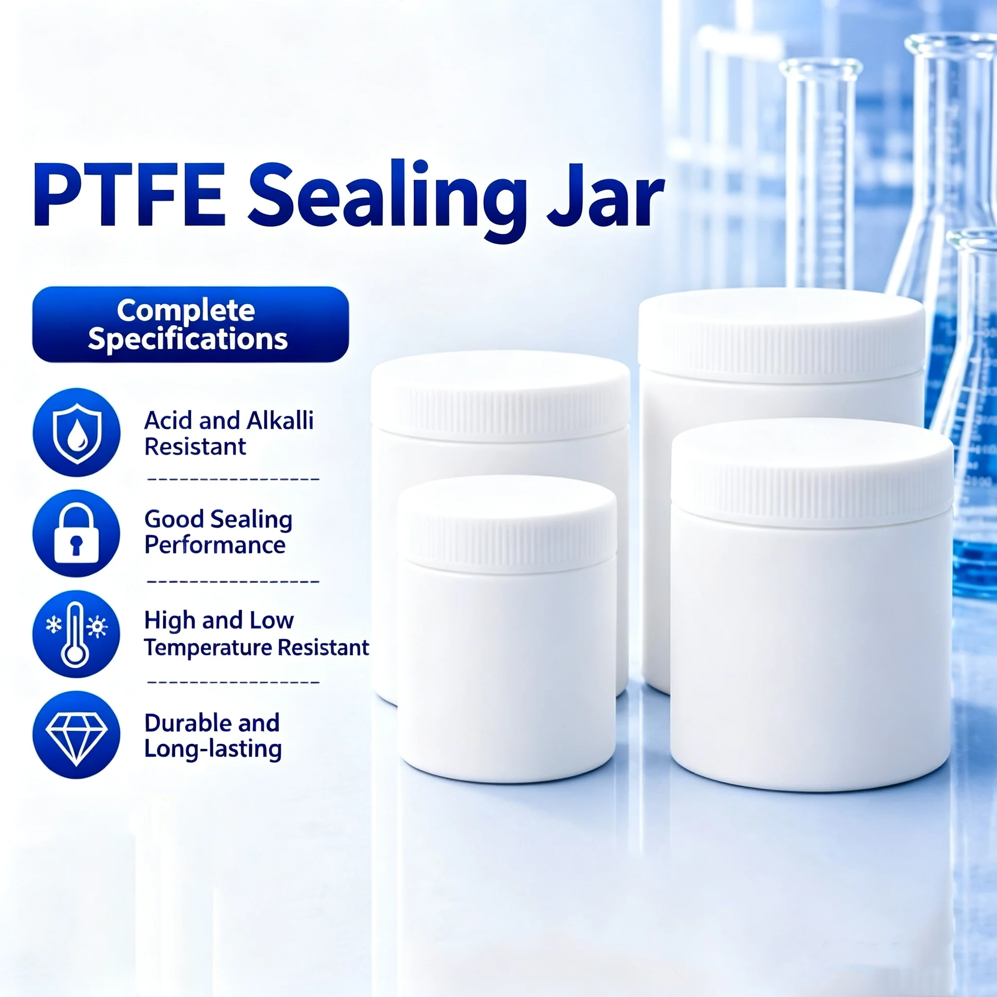 PTFE reagent bottle high temperature acid and alkali resistant PTFE reagent bottle sealed jar with lid