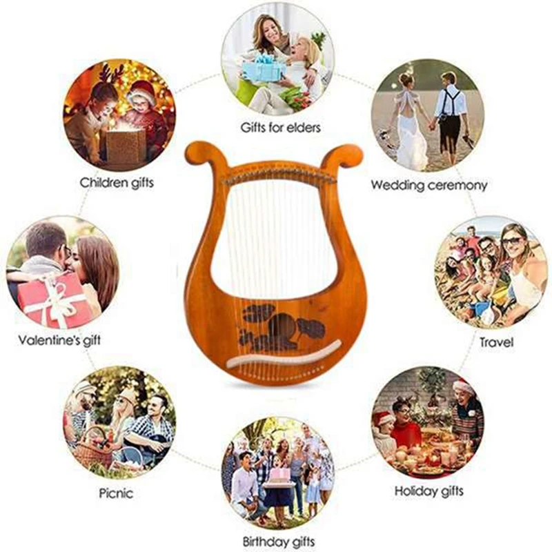 Lyre Harp 19 String Beginners Harp,Portable 19-Tone Small Harp 19-String Lyre Musical Instruments Solid Wood Lyre Harp Durable