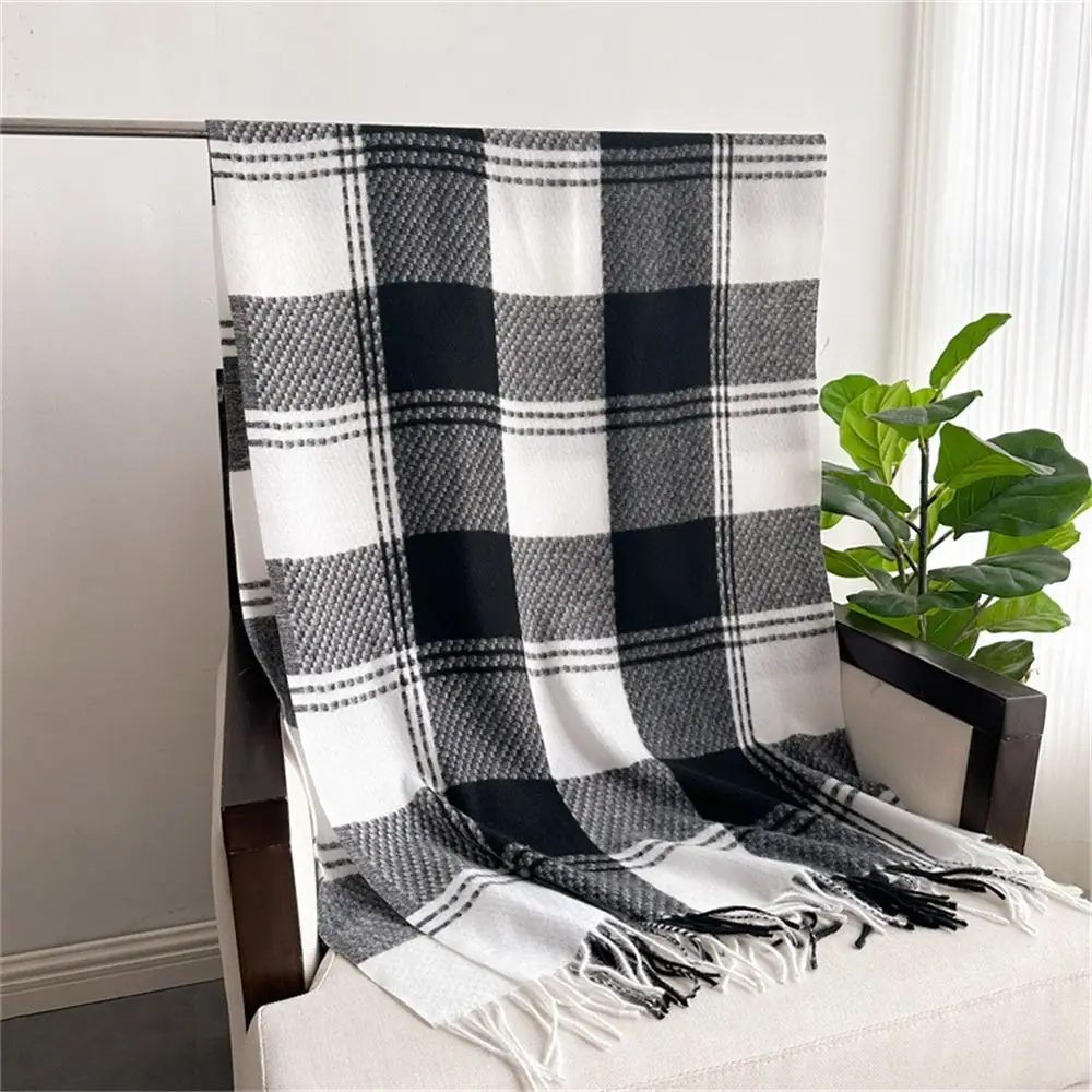 Fashion Winter Warm Tassel Plaid Scarfs Solid Cashmere Imitation Shawl Wrap Nordic Style Pashmina for Women