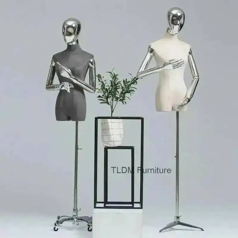 

Korea Mannequins Silver Head Arms Musk Velvet Body Female Model Props Doll Dress Clothing Models Mannequins Display Rack