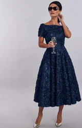 Robe Froncée à Manches Courtes pour Mère de la Mariée, Tenue Indépendante pour Invités de Mariage, Longueur Thé, Soirée