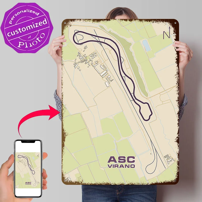 ASC Virano Race Track Map 3D Texture Metal Poster Customized Wall Art Tin Sign Gift for Mancave Vintage Decorations Home Decor