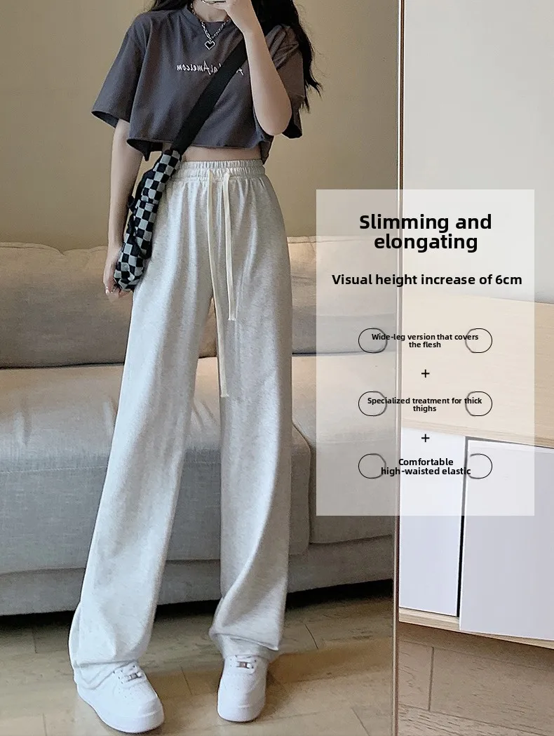 Thiened Fce Pantaloni a gamba larga da donna a vita alta Spor Slim pantaloni lunghi dritti casual larghi autunno inverno coreano Sle