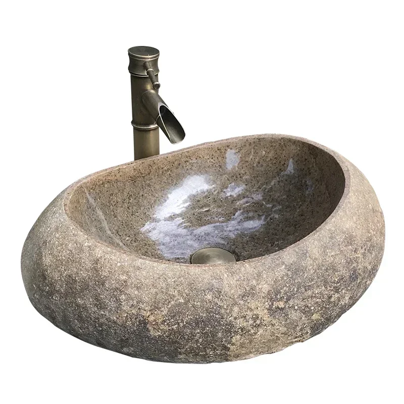 Natural Pebble Wash Basin Outdoor Stone Washbasin Courtyard Rough Stone Pool Garden Retro Table Basin Outdoor