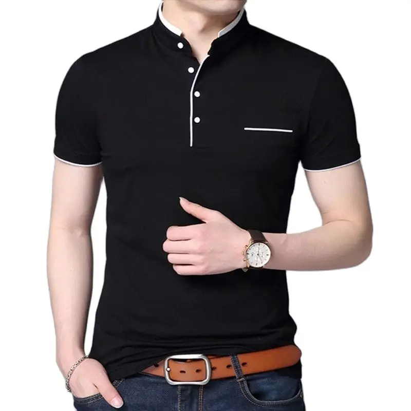 Summer Men's Polo Shirt Short Sleeve Solid Color Stand Collar Polo Shirt Men Fashion Slim Fit Casual Cotton Breathable Tops Tees