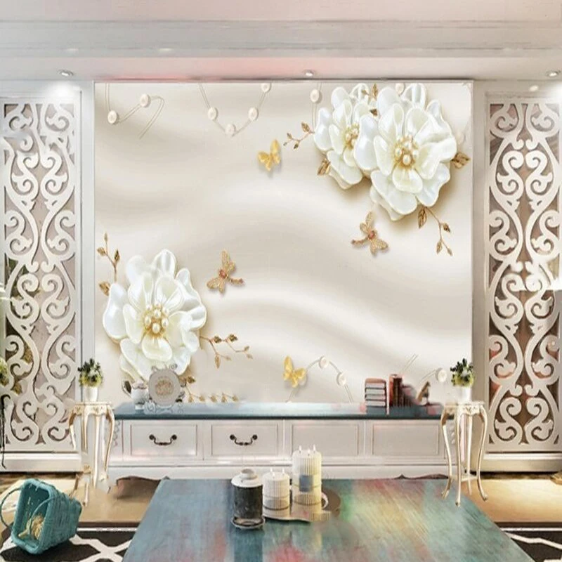 

3D золотые тичинки, ювелирные изделия, цветы, золотые листья, стрекозы, бабочки, ТВ, роскошное украшение для дома, фон, стена